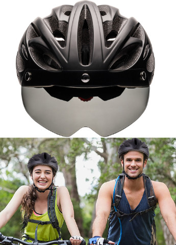 Велосипедний шолом із візором і габаритним LED ліхтарем, захисний велошлем чоловічий, велошлем жіночий Cairbull (252818602)