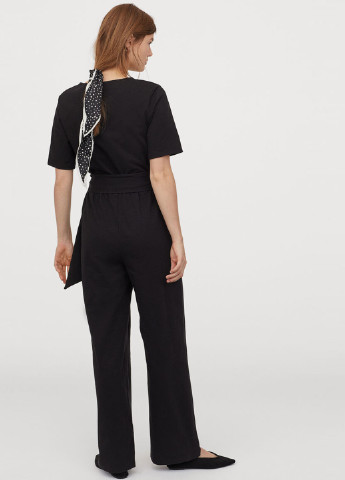 Комбинезон H&M комбинезон-брюки однотонный чёрный кэжуал трикотаж