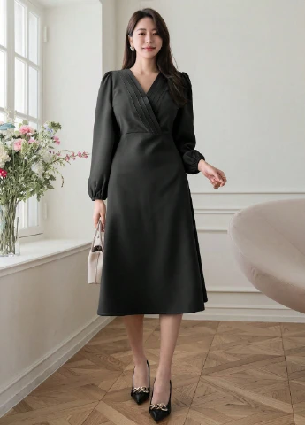 Черное кэжуал платье а-силуэт SHEIN однотонное