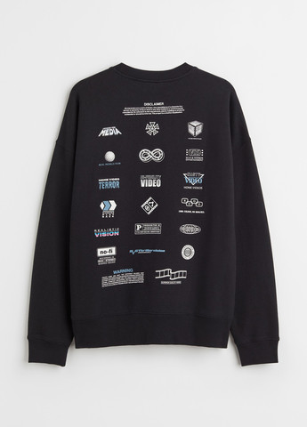 Чорний світшот H&M малюнок без декору (299461869)