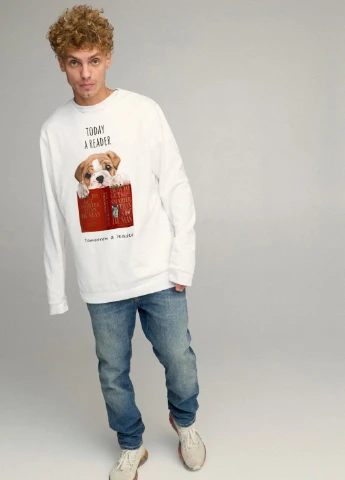 Білий світшот чоловічий oversize /no flis/ YAPPI малюнок (251791423)