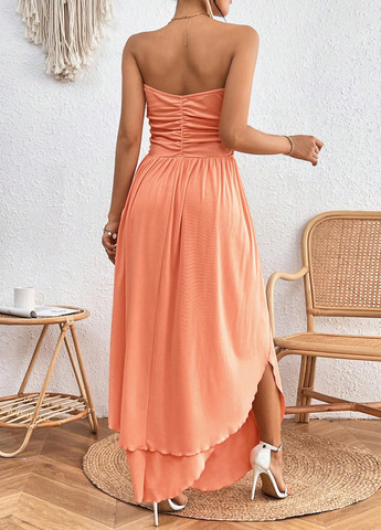 Персиковое кэжуал, коктейльное платье с открытыми плечами, с открытой спиной SHEIN однотонное
