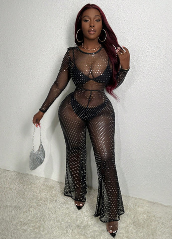 Комбинезон SHEIN комбинезон-брюки однотонный чёрный откровенный, вечерний полиэстер