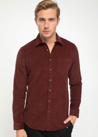 Бордовая кэжуал рубашка DeFacto с длинным рукавом