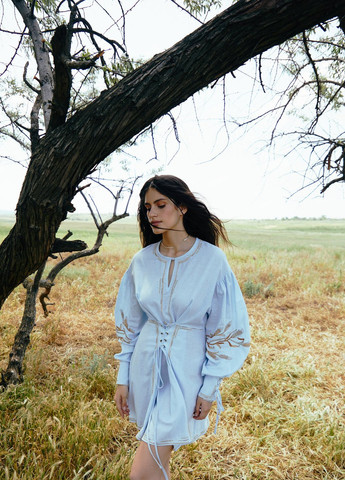 Світло-блакитна кежуал сукня кльош Gepur однотонна