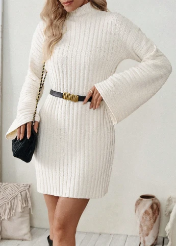 Молочное кэжуал платье платье-свитер SHEIN однотонное