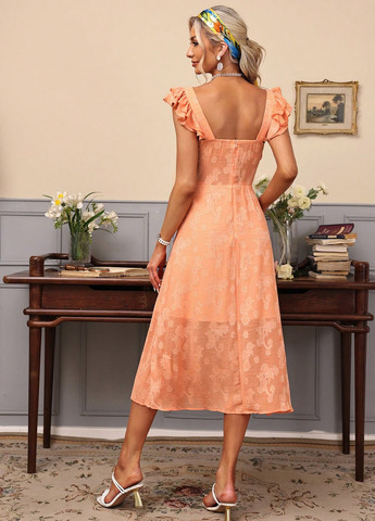 Оранжевое кэжуал платье а-силуэт SHEIN однотонное