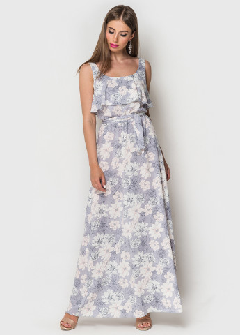 Серое кэжуал платье TessDress с цветочным принтом