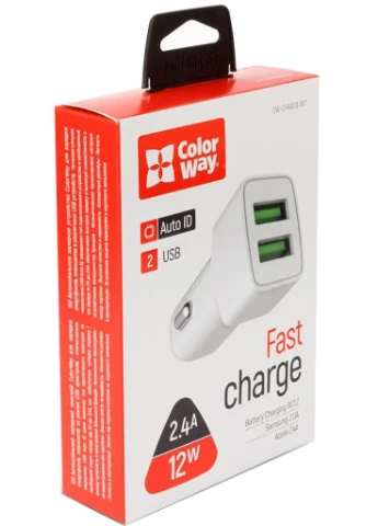 Зарядний пристрій 2USB AUTO ID 2.4A (12W) white (CW-CHA009-WT) Colorway (216637338)