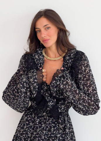 Черное кэжуал платье клеш Тю-Тю! с цветочным принтом