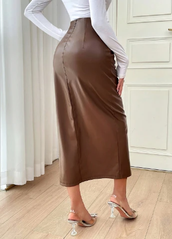 Коричневая кэжуал однотонная юбка SHEIN