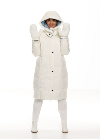 Белая зимняя зимовий подовжений пальто-пуховик з теплими рукавичками Actors