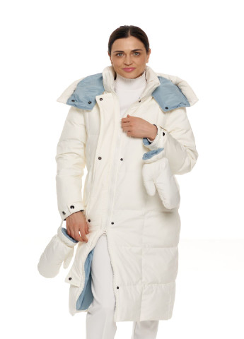 Біла зимня зимовий подовжений пальто-пуховик з теплими рукавичками Actors