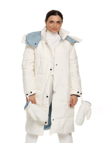 Белая зимняя зимовий подовжений пальто-пуховик з теплими рукавичками Actors