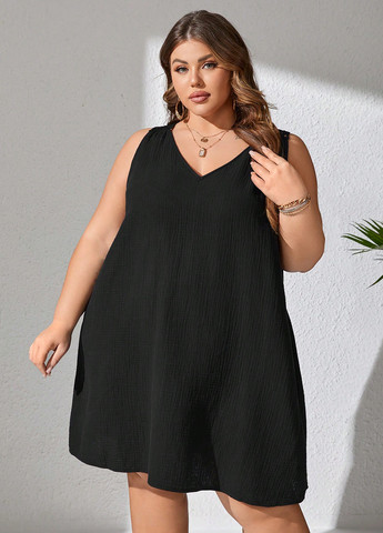 Черное кэжуал платье а-силуэт SHEIN однотонное