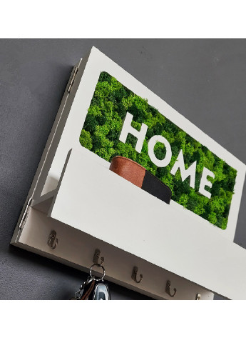 Настінна дерев'яна ключниця органайзер ручної роботи з дверцятами та полицею стабілізований мох 37х31 см (5621452-Т) Francesco Marconi (248837891)