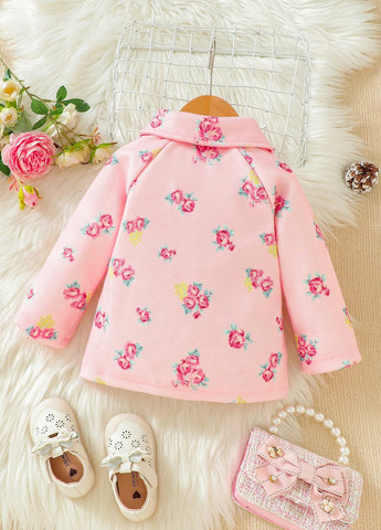 Світло-рожеве Кежуал напівпальто двобортне SHEIN троянди