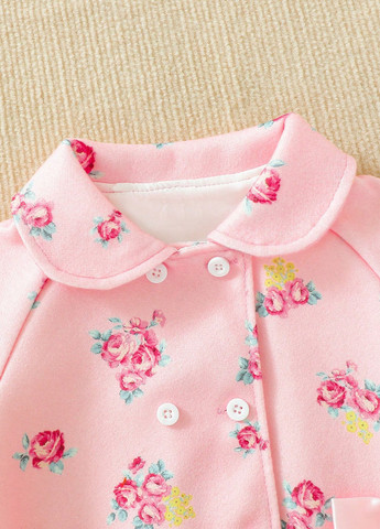 Світло-рожеве Кежуал напівпальто двобортне SHEIN троянди