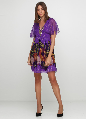 Фиолетовое кэжуал платье в стиле ампир Tibi с цветочным принтом