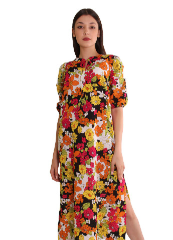 Комбинированное кэжуал ровное платье из коттона с цветочным принтом . производство украина. Anna Dali с цветочным принтом