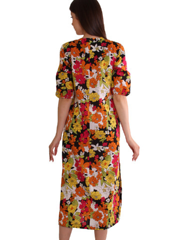Комбинированное кэжуал ровное платье из коттона с цветочным принтом . производство украина. Anna Dali с цветочным принтом