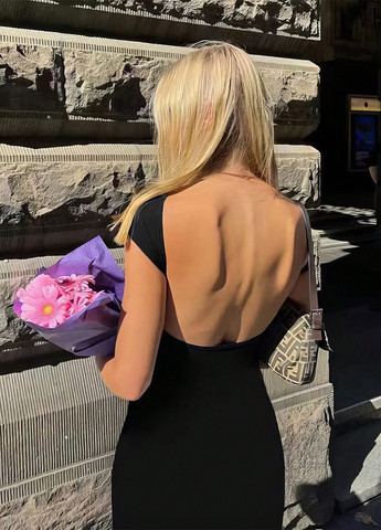 Чорна вечірня сукня футляр, з відкритою спиною SHEIN однотонна