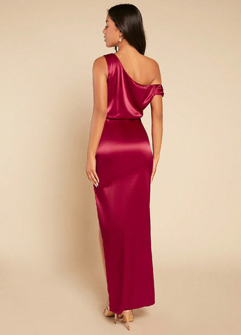 Вишневое вечернее платье на одно плечо SHEIN однотонное