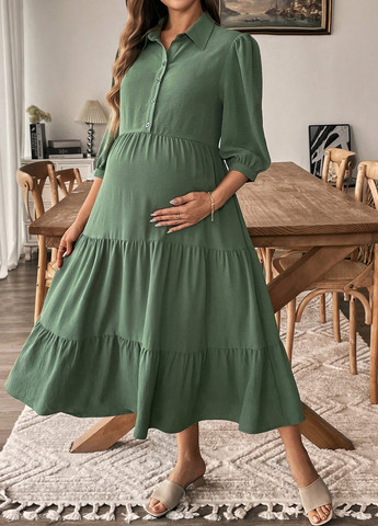 Темно-зеленое кэжуал платье для беременных рубашка SHEIN однотонное