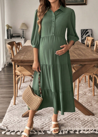 Темно-зеленое кэжуал платье для беременных рубашка SHEIN однотонное