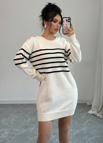 Белое кэжуал платье платье-свитер SHEIN в полоску