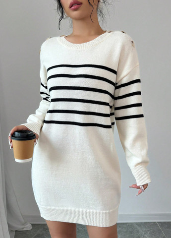 Белое кэжуал платье платье-свитер SHEIN в полоску