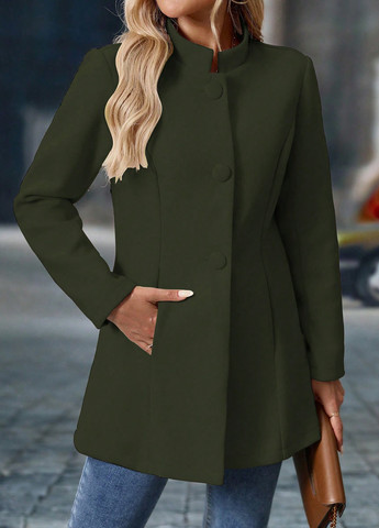 Оливкове (хакі) Кежуал напівпальто однобортне SHEIN однотонне