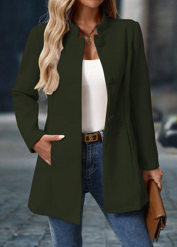 Оливкове (хакі) Кежуал напівпальто однобортне SHEIN однотонне