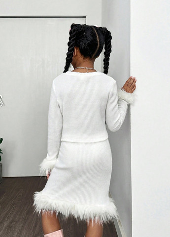 Белый демисезонный костюм (лонгслив, юбка) юбочный SHEIN