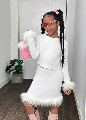 Белый демисезонный костюм (лонгслив, юбка) юбочный SHEIN