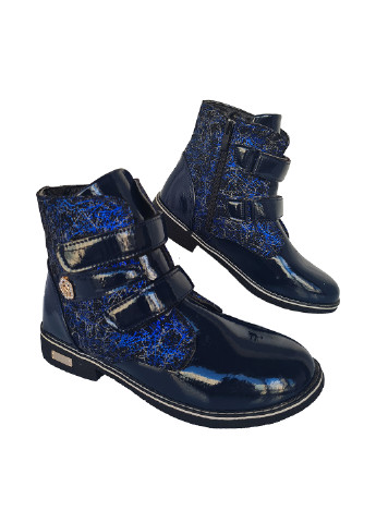 Детские темно-синие осенние кэжуал ботинки с камнями, с заклепками, лаковые для девочки