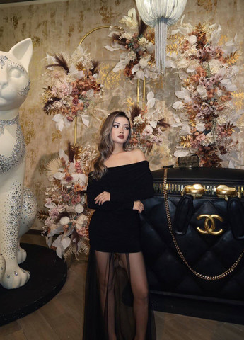 Черный демисезонный комплект (платье, юбка) Fashion