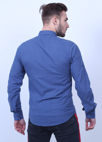 Темно-синяя кэжуал рубашка однотонная New Way с длинным рукавом