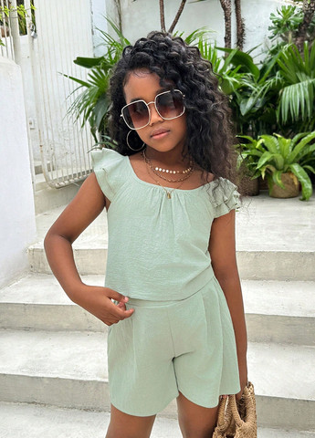 М'ятний демісезонний костюм (блуза, шорти) з шортами SHEIN