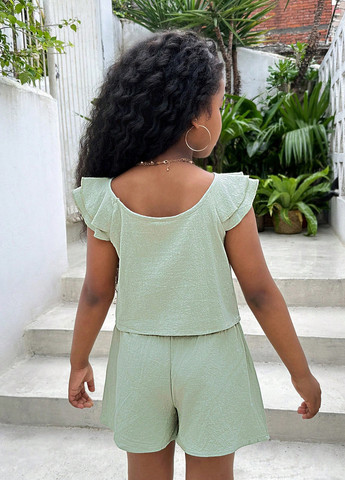 М'ятний демісезонний костюм (блуза, шорти) з шортами SHEIN