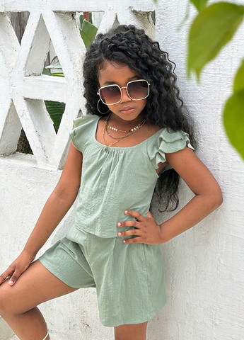 М'ятний демісезонний костюм (блуза, шорти) з шортами SHEIN