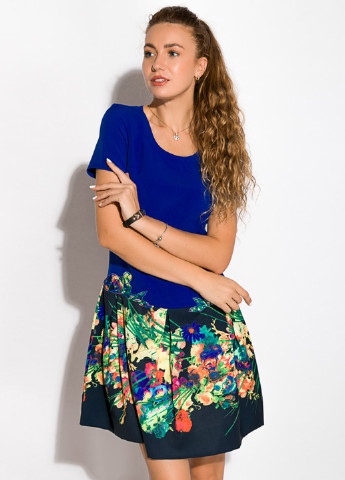 Синее кэжуал платье клеш Time of Style с цветочным принтом