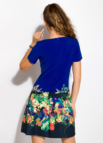 Синее кэжуал платье клеш Time of Style с цветочным принтом