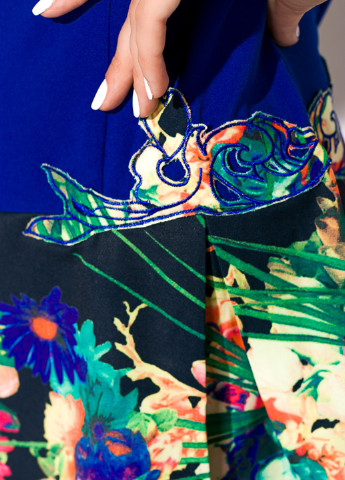 Синее кэжуал платье клеш Time of Style с цветочным принтом