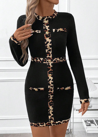 Чорна кежуал сукня футляр SHEIN леопардовий