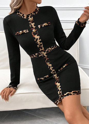Чорна кежуал сукня футляр SHEIN леопардовий