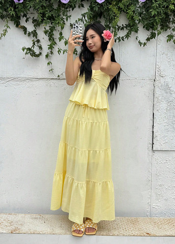 Желтый летний костюм (топ, юбка) SHEIN