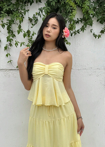 Желтый летний костюм (топ, юбка) SHEIN