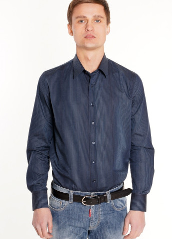 Темно-синяя кэжуал рубашка в полоску Primo Emporio
