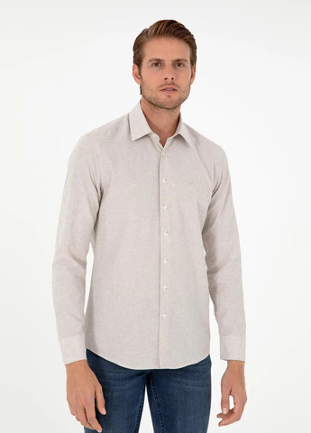 Бежевая кэжуал рубашка однотонная Pierre Cardin